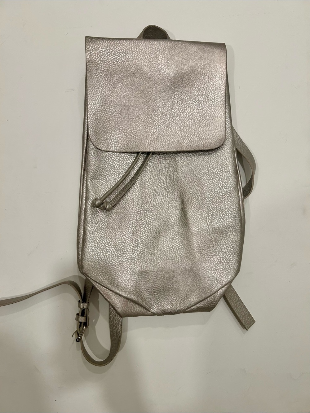 Zara Silver Metallic Pebbled Leather Backpack